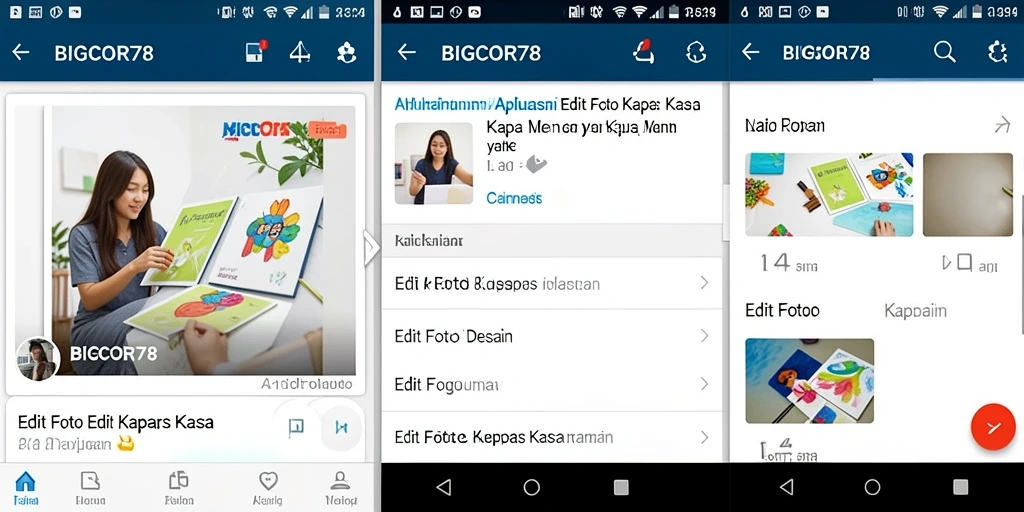Antarmuka aplikasi BIGCOR78 dengan efek Edit Foto Kertas Kaca yang menawan.