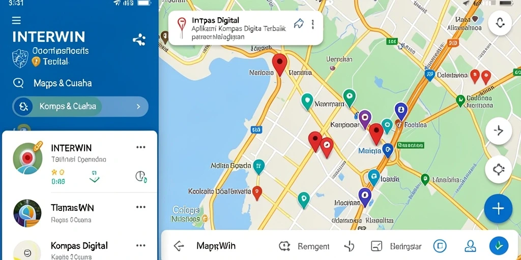 Tampilan antarmuka INTERWIN yang menunjukkan kompas digital dengan mudah.