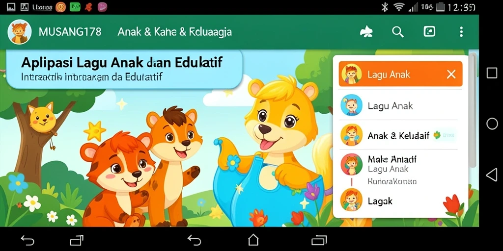 Antarmuka aplikasi Lagu Anak yang menarik dan interaktif.