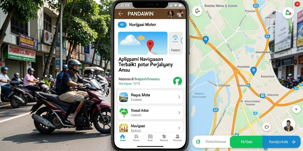 Antarmuka aplikasi Navigasi Motor PANDAWIN yang intuitif dan informatif.