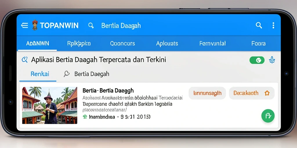 Antarmuka aplikasi TOPANWIN yang menampilkan berita daerah terbaru.